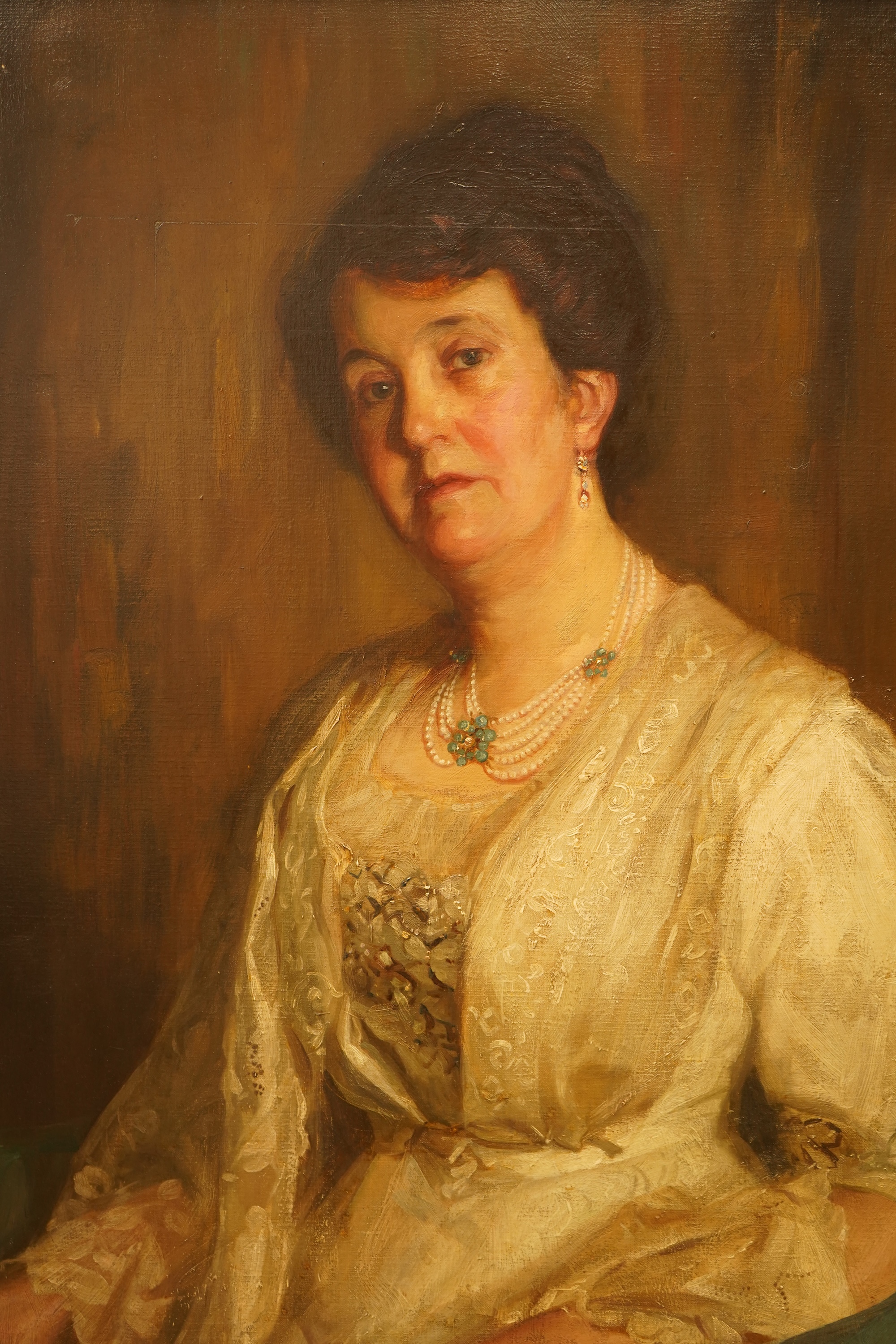 John William Schofield (1865-1944), Portrait of Anne Elizabeth Schofield (nee. Wood, 1862-1937), unsigned, oil on canvas, 89 x 69cm